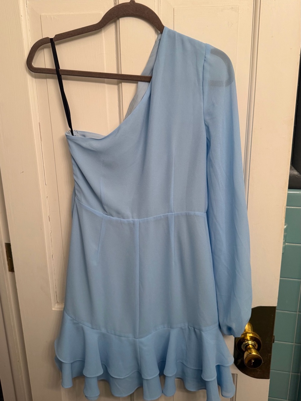 Michael Costello Powder Blue One-Shoulder Ruffle Dress - Picture 5 of 6